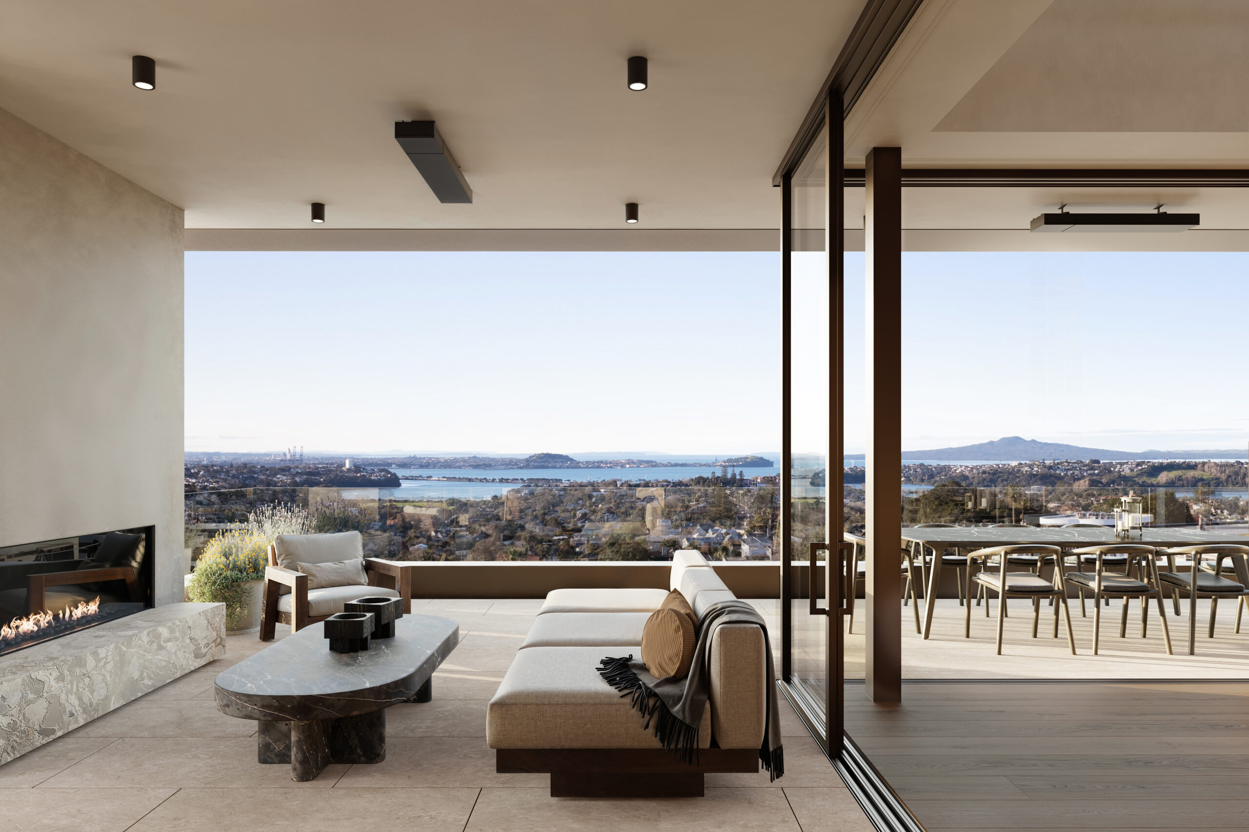 Terrace with harbour views