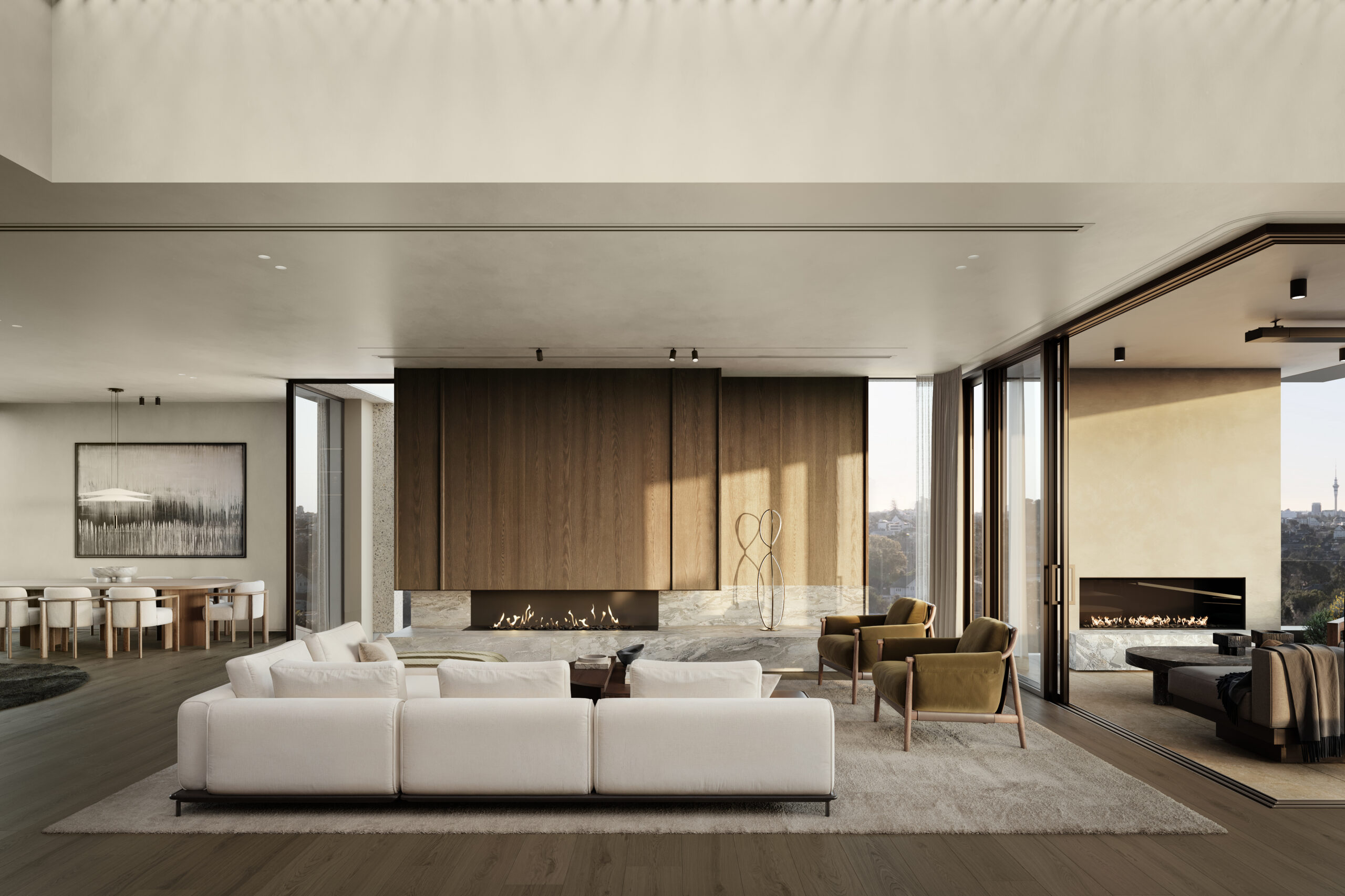 Living area with fireplace